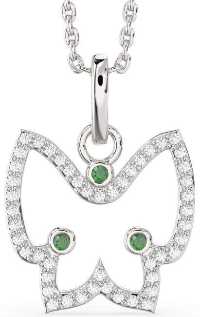 Diamond Emerald Silver Butterfly Necklace