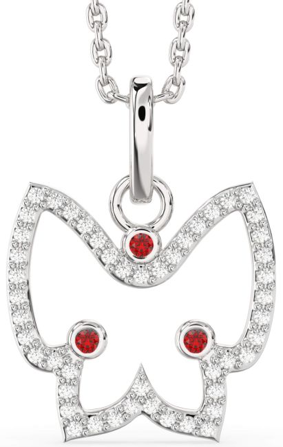 Diamond Ruby Silver Butterfly Necklace