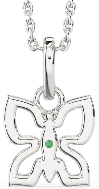Emerald Silver Butterfly Necklace