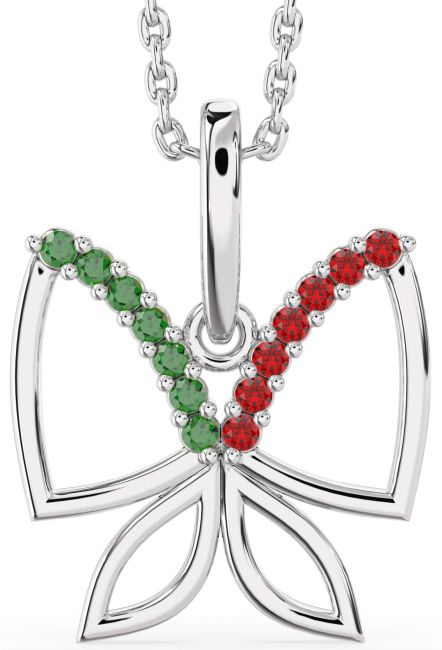 Emerald & Ruby Silver Butterfly Necklace