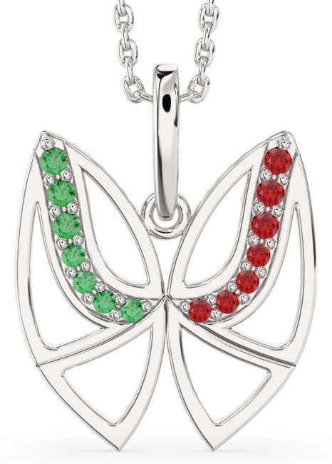 Emerald & Ruby Silver Butterfly Necklace