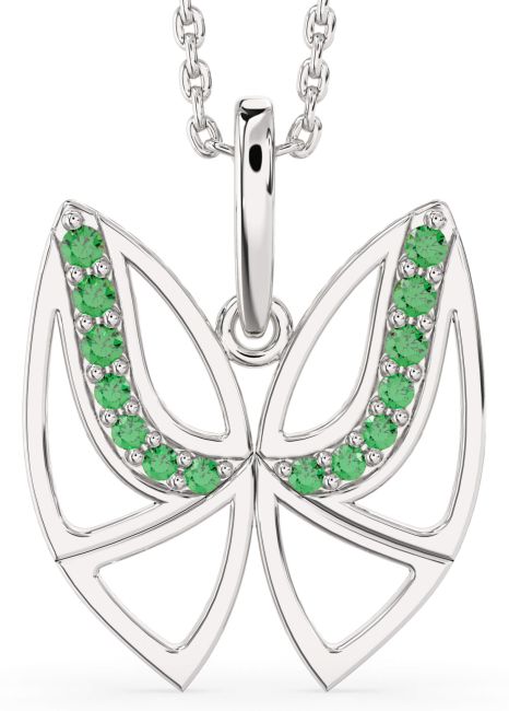 Emerald Silver Butterfly Necklace