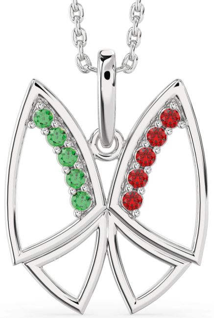 Emerald & Ruby Silver Butterfly Necklace