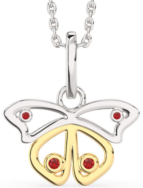 Ruby Gold Silver Butterfly Necklace