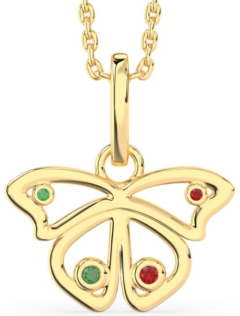 Emerald & Ruby Gold Butterfly Necklace