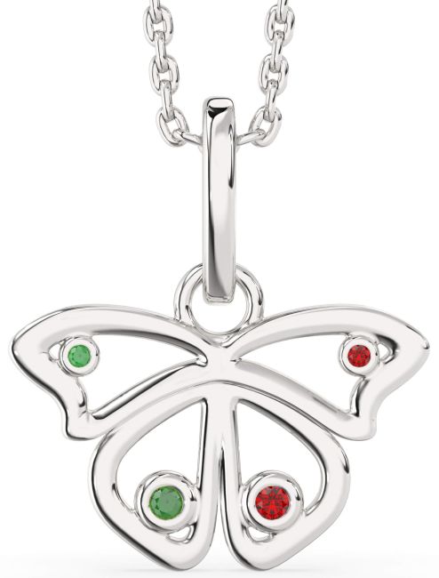 Emerald & Ruby Silver Butterfly Necklace