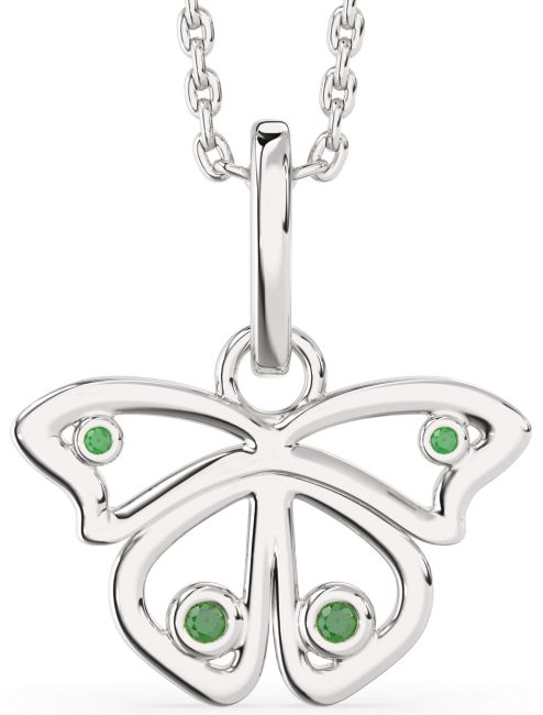 Emerald Silver Butterfly Necklace