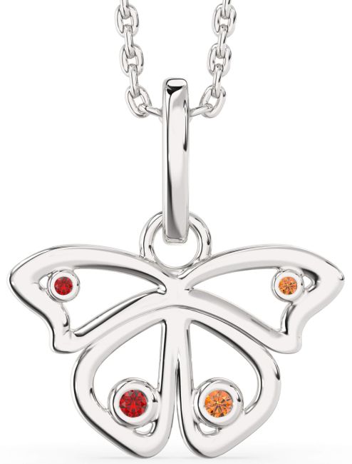 Ruby & Citrine Platinum Butterfly Necklace