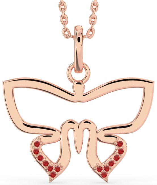 Large Ruby Rose Gold Silver Butterfly Necklace