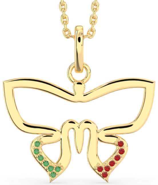Large Emerald & Ruby Gold Butterfly Necklace