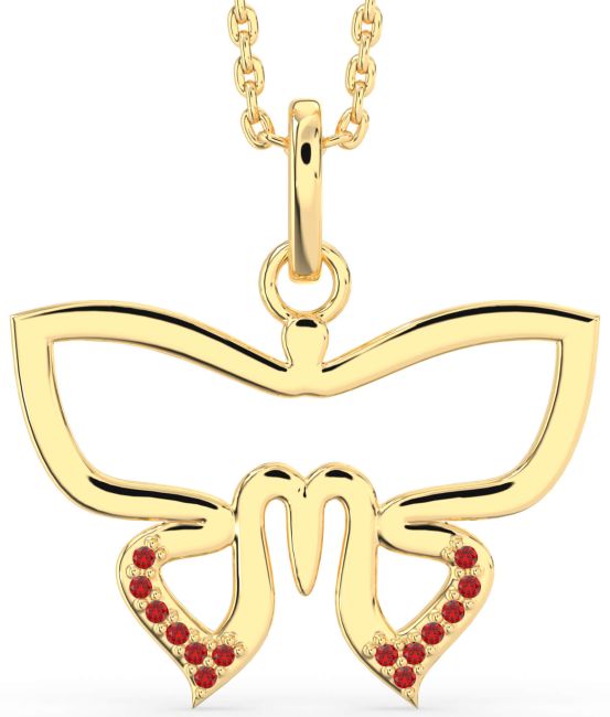 Large Ruby Gold Silver Butterfly Necklace