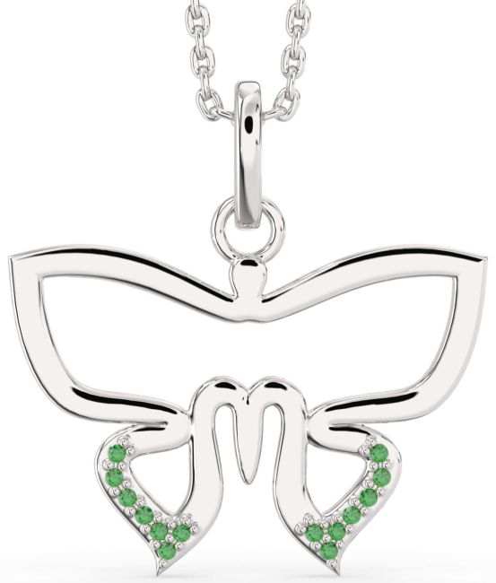 Large Emerald Silver Butterfly Necklace