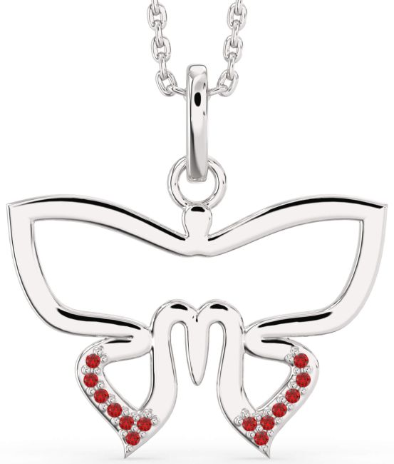 Large Ruby Silver Butterfly Necklace