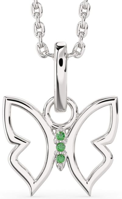 Emerald Platinum Butterfly Necklace