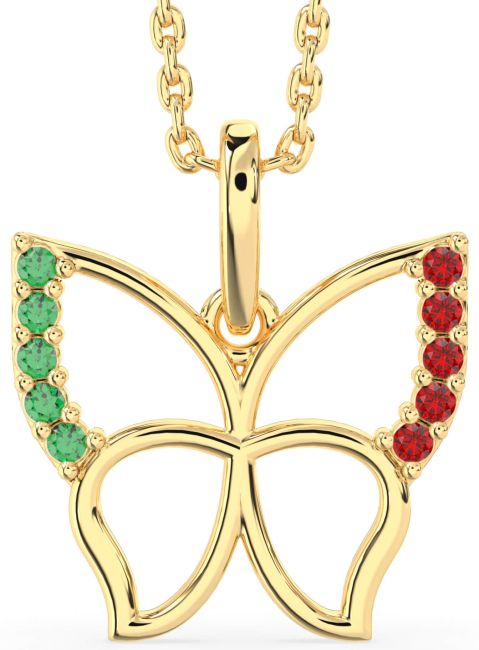 Emerald & Ruby Gold Butterfly Necklace