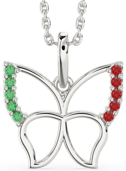 Emerald & Ruby Platinum Butterfly Necklace