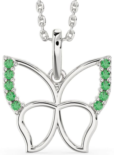 Emerald Platinum Butterfly Necklace
