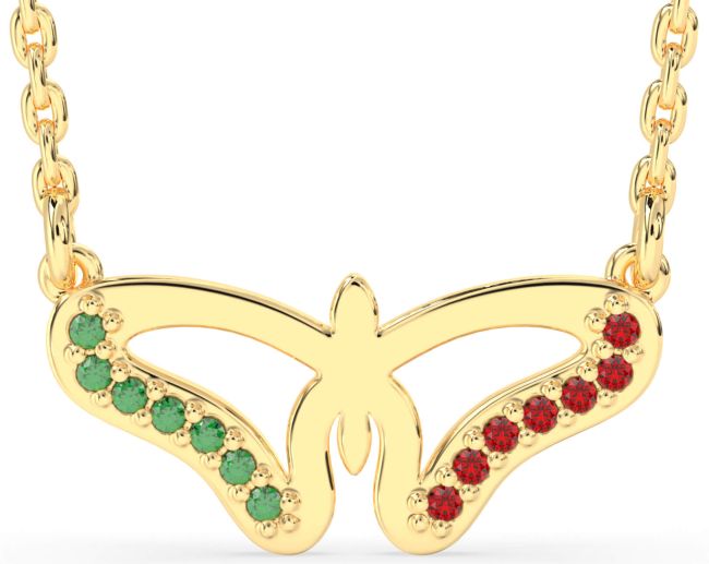 Emerald & Ruby Gold Butterfly Necklace