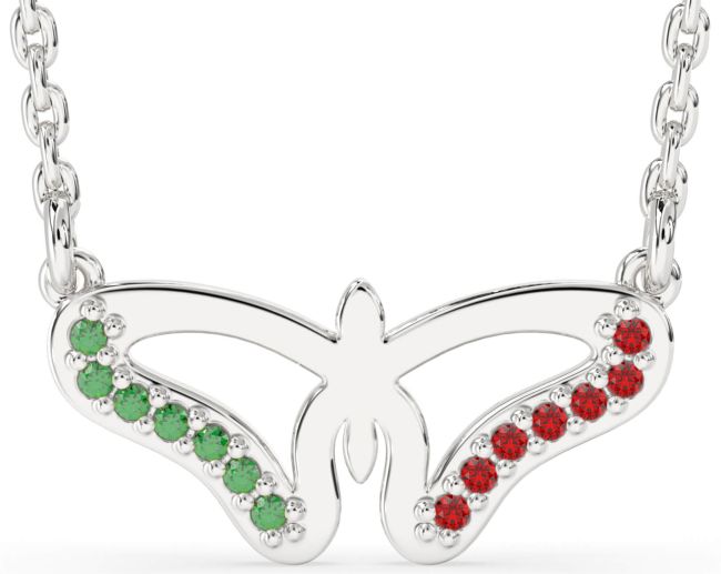 Emerald & Ruby Platinum Butterfly Necklace