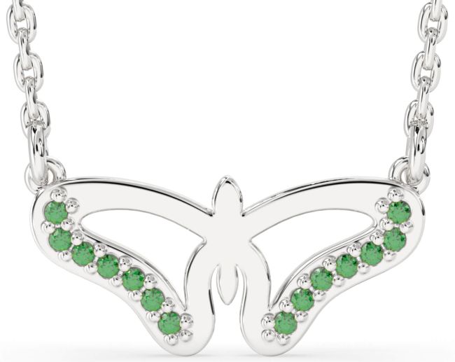 Emerald Silver Butterfly Necklace