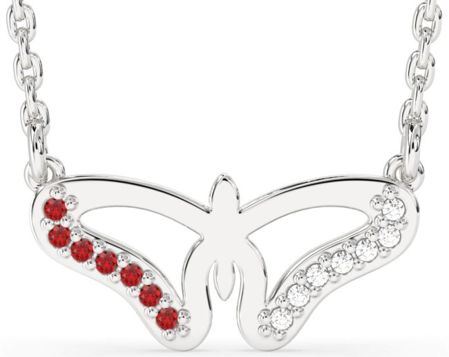 Diamond & Ruby Platinum Butterfly Necklace