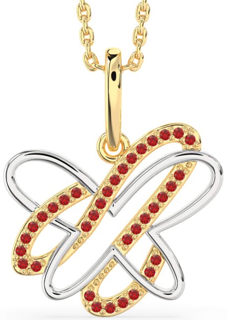 Ruby Gold Silver Butterfly Necklace