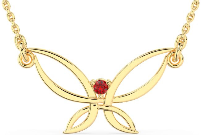 Large Ruby Gold Butterfly Necklace