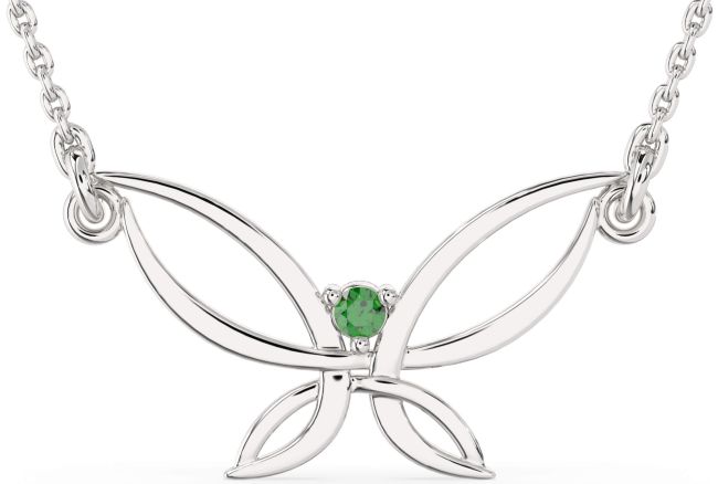 Large Emerald White Gold Butterfly Necklace
