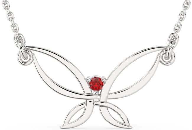 Large Ruby White Gold Butterfly Necklace