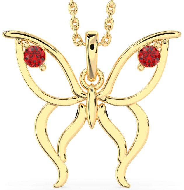 Large Ruby Gold Silver Butterfly Birthstone Necklace