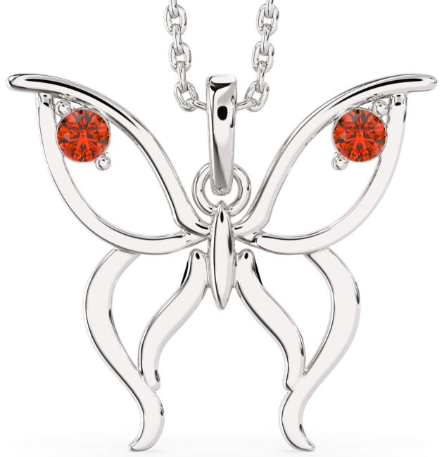Large Fire Opal Silver Butterfly Necklace