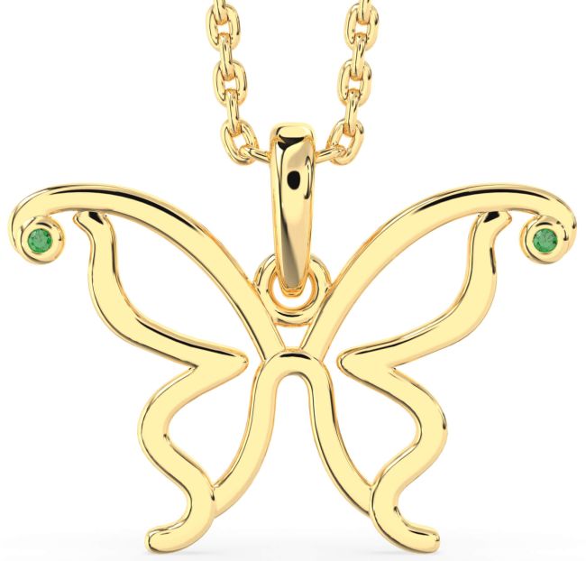 Emerald Gold Butterfly Birthstone Necklace