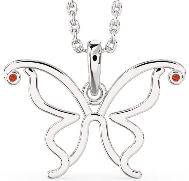 Fire Opal Platinum Butterfly Necklace