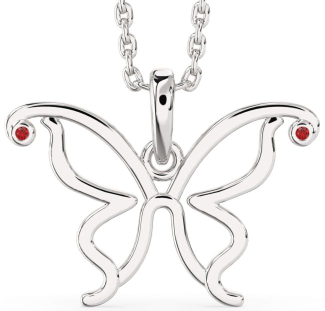 Ruby Silver Butterfly Birthstone Necklace
