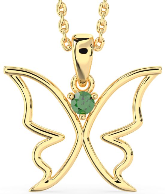Emerald Gold Silver Butterfly Necklace