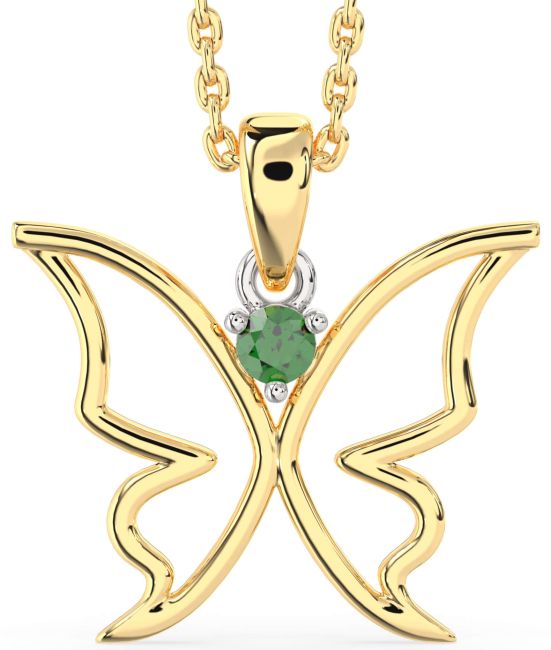 Emerald Gold Silver Butterfly Necklace
