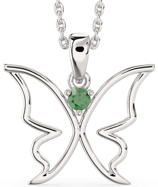 Emerald Silver Butterfly Necklace