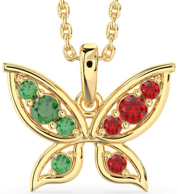 Emerald & Ruby Gold Butterfly Necklace