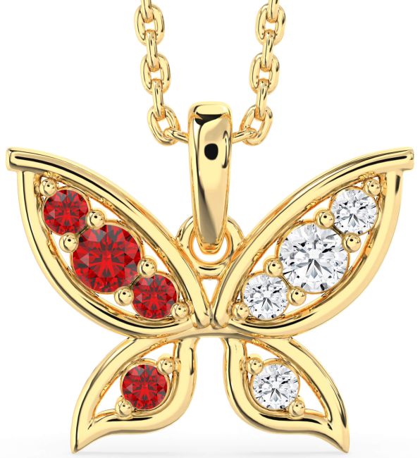 Diamond & Ruby Gold Silver Butterfly Necklace