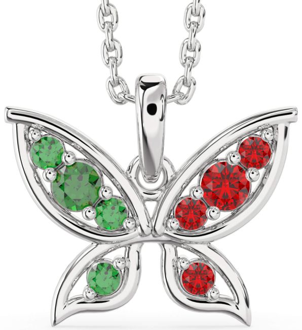 Emerald & Ruby Platinum Butterfly Necklace