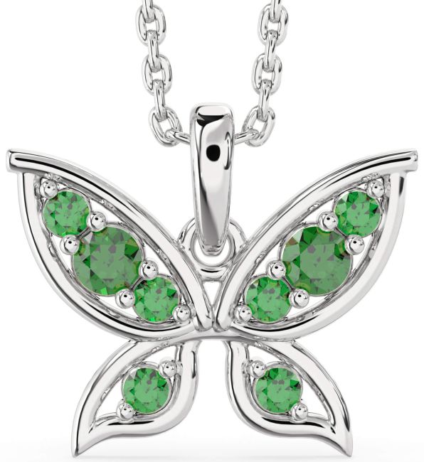 Emerald Platinum Butterfly Necklace
