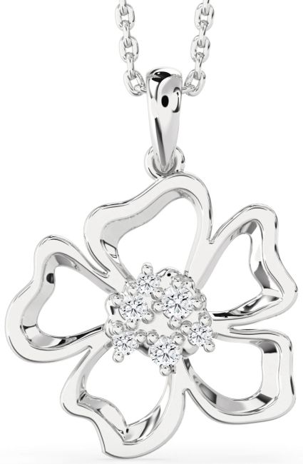 Diamond Silver Flower Necklace