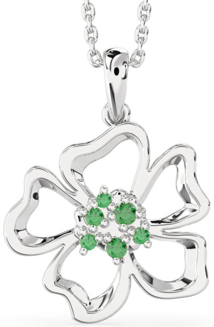 Emerald White Gold Flower Necklace