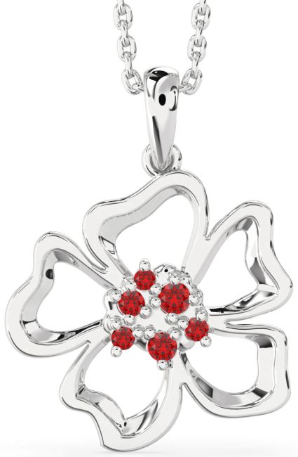 Ruby Platinum Flower Necklace