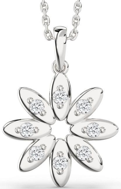 Diamond Silver Flower Necklace