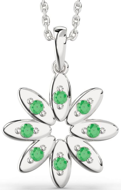 Emerald Platinum Flower Necklace