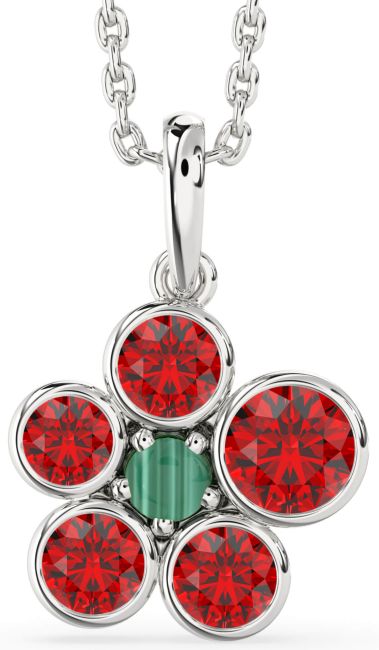 Ruby Platinum Agate Round Birthstone Necklace
