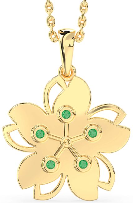 Emerald Gold Silver Flower Necklace