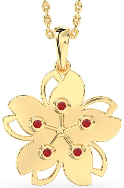 Ruby Gold Flower Necklace
