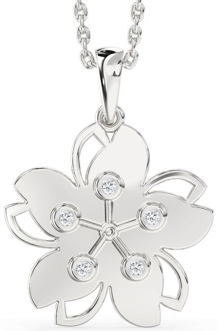 Diamond Silver Flower Necklace